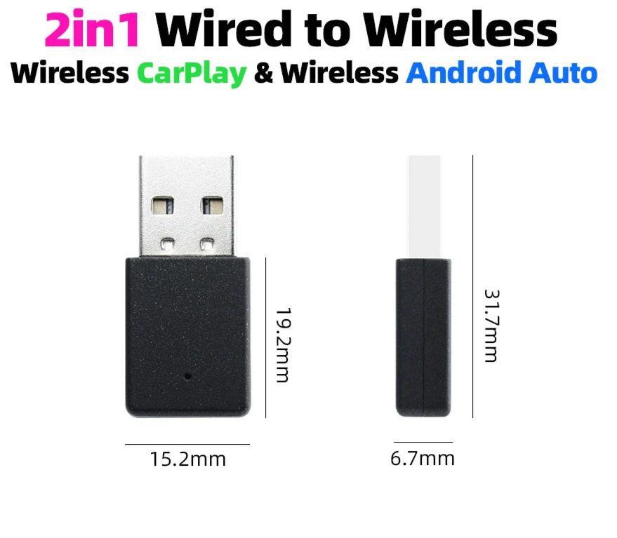 Adaptador Inalámbrico 2 en 1 – CarPlay & Android Auto para Coche