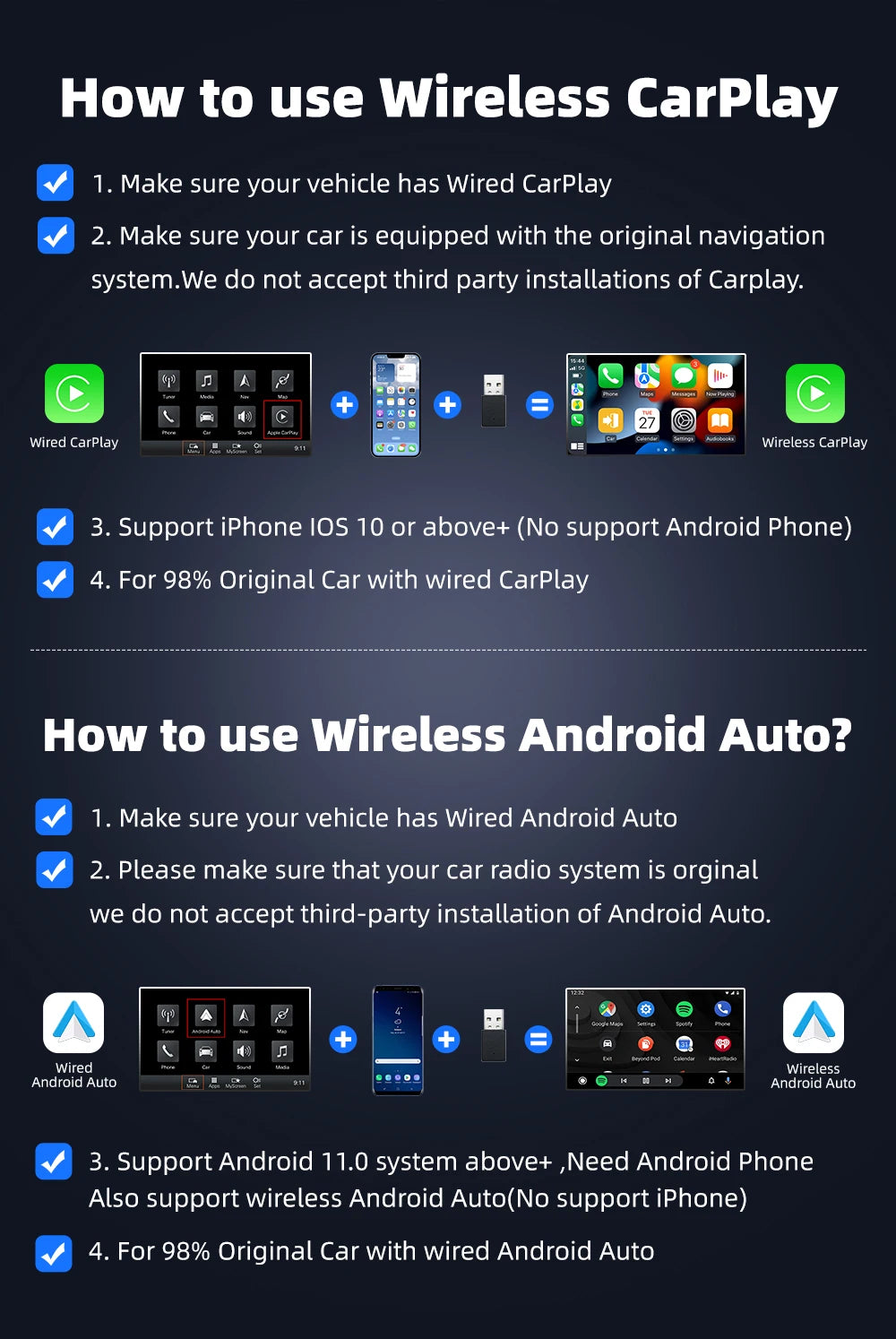Adaptador Inalámbrico 2 en 1 – CarPlay & Android Auto para Coche