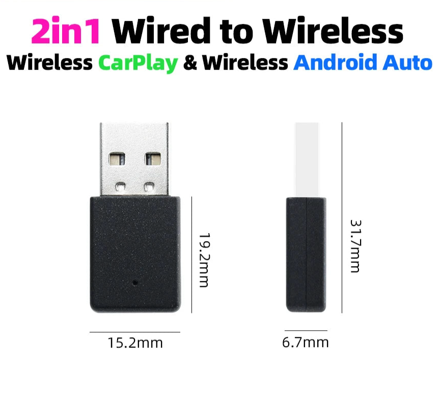 Adaptador Inalámbrico 2 en 1 – CarPlay & Android Auto para Coche