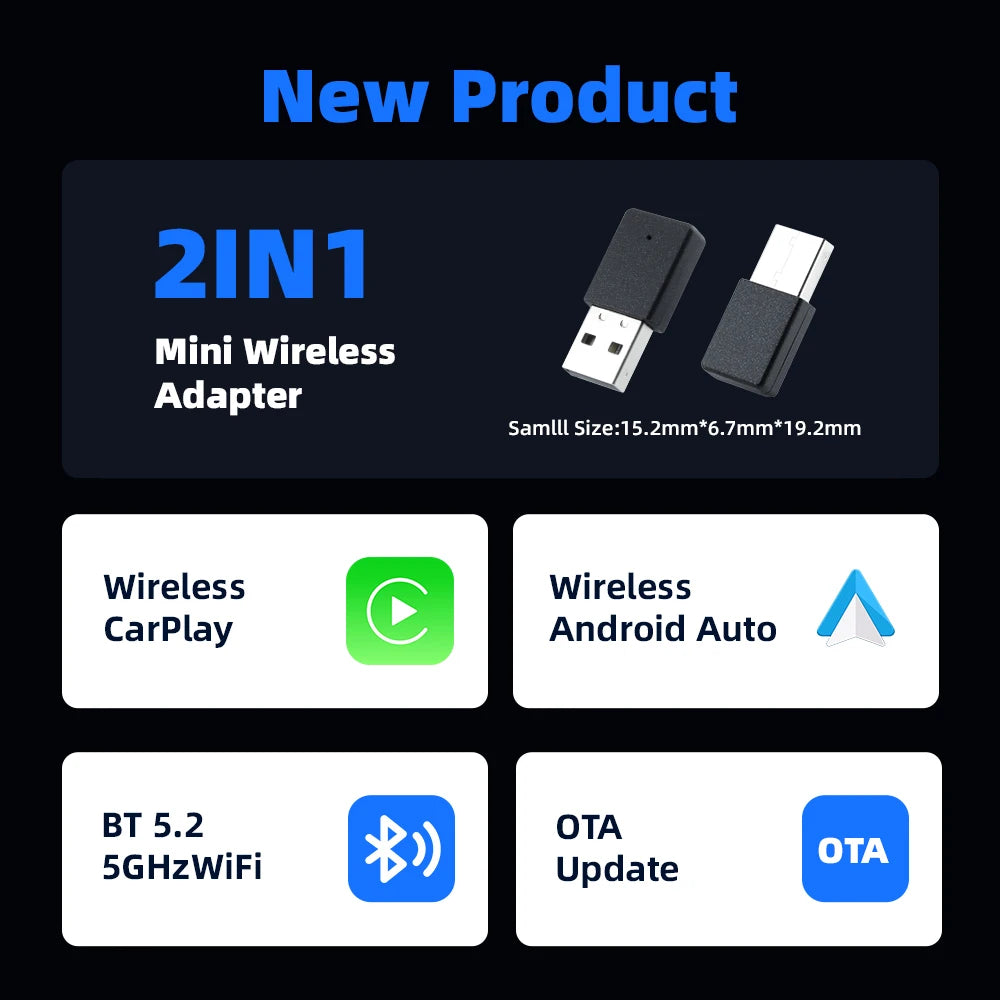 Adaptador Inalámbrico 2 en 1 – CarPlay & Android Auto para Coche