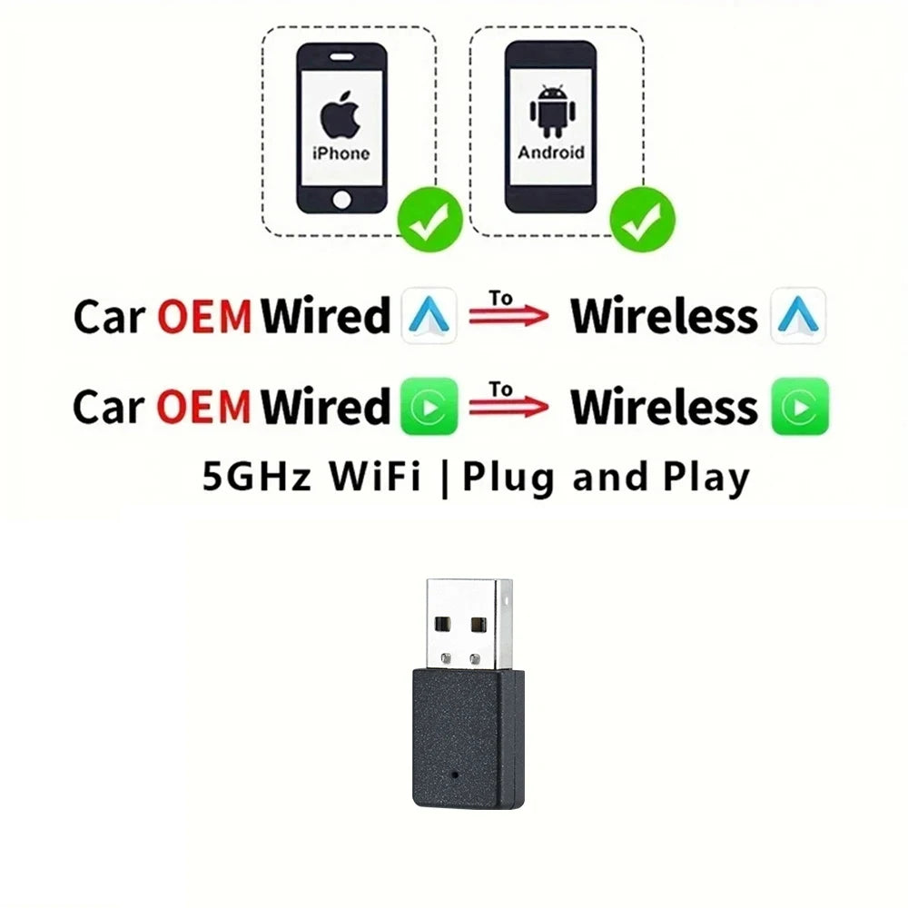 Adaptador Inalámbrico 2 en 1 – CarPlay & Android Auto para Coche
